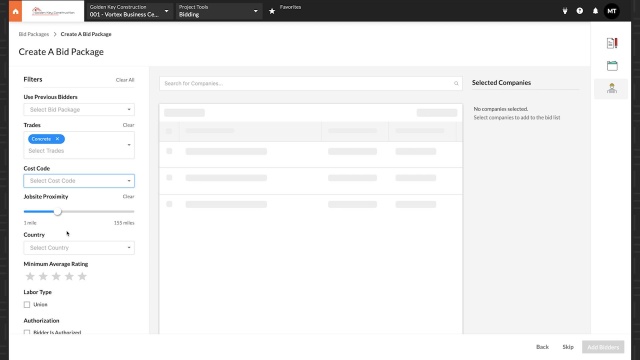 screenshot of procore's tender management construction technology