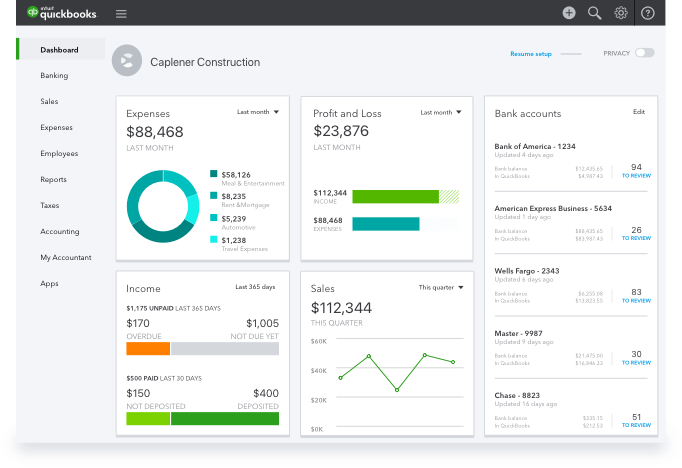 screenshot of quickbooks for construction