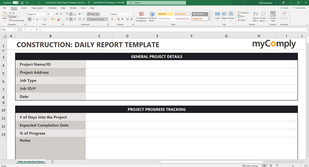 Construction Daily Report Template: Reporting Made Easy - myComply