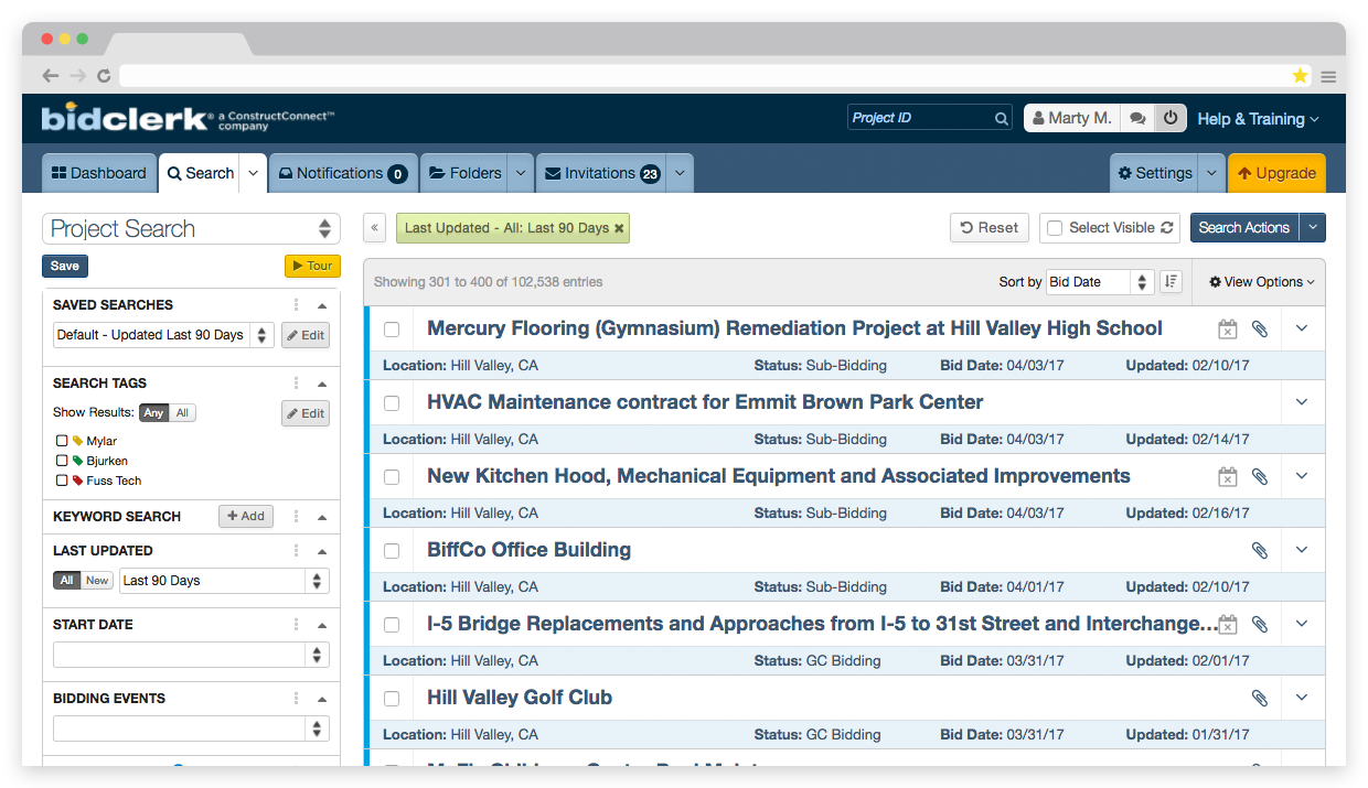 bidclerk construction bidding marketplace screenshot