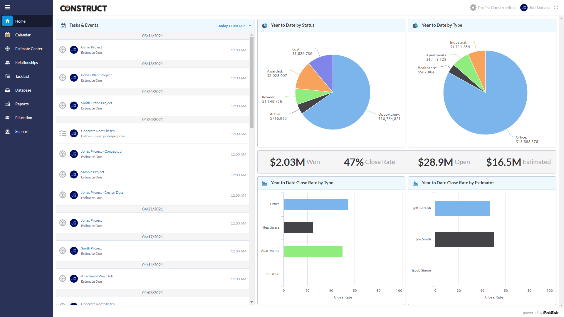 screenshot of proest construction estimating software