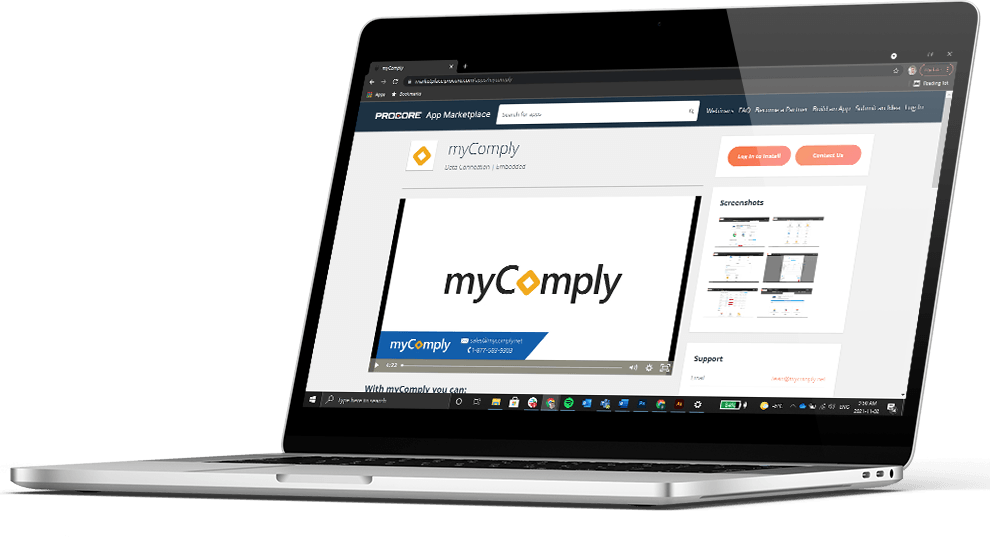 myComply integration in the Procore marketplace