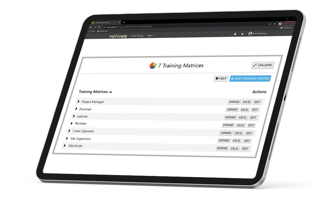 create training matrices with mycomplys projects pro software