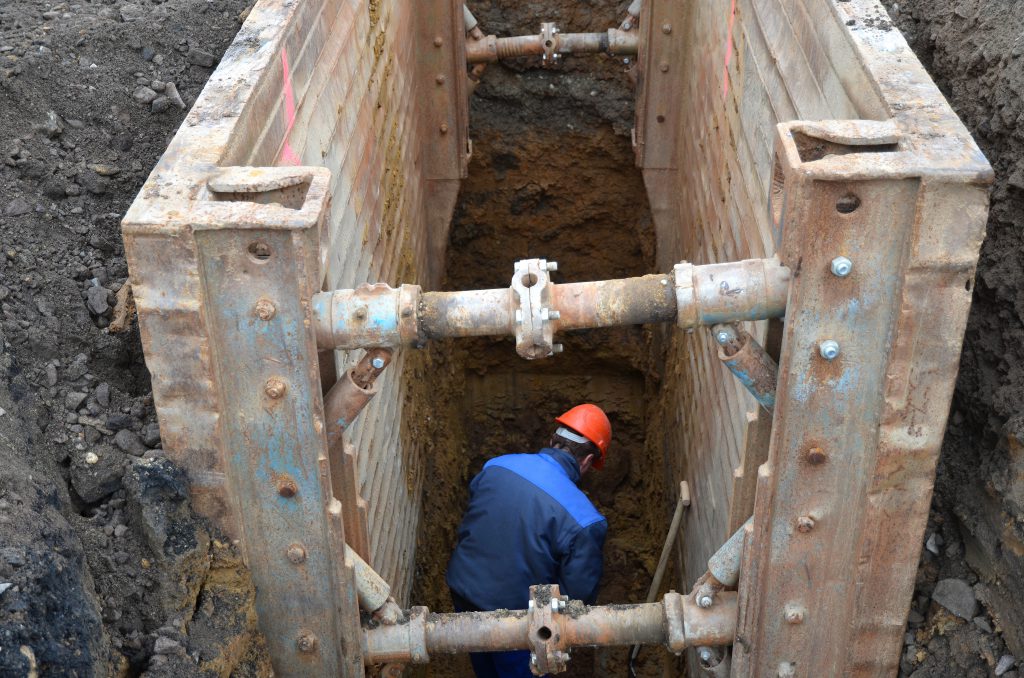 steel trench fortification on a construction site