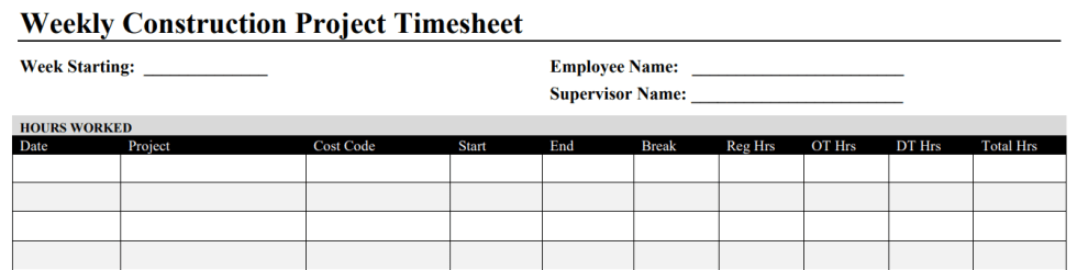 Free Construction Timesheet Templates (Excel PDF Word) Free Construction Timesheet Templates (Excel PDF Word)